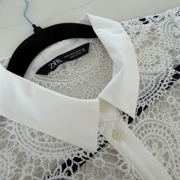 Zara White Lace Paisley Button-Front Blouse - Picture 4 of 4